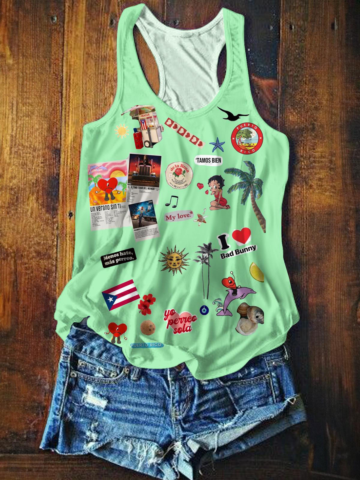 BadBunny Cartoon Print Casual Tank Top