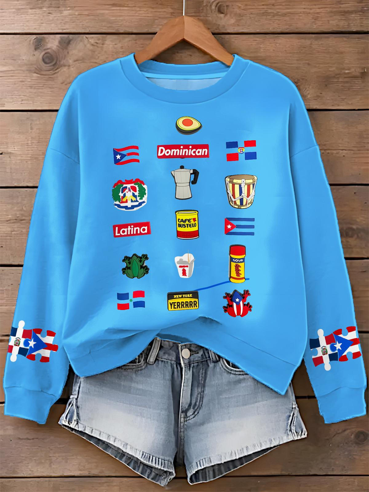 Dominican Republic Printed Long Sleeve Casual Top