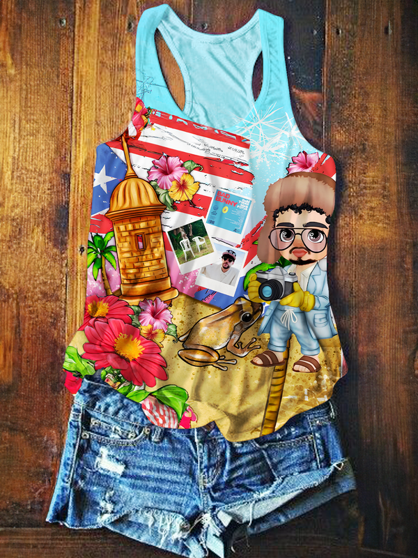 Puerto Rico Hlag Collage Printed Casual Tank Top