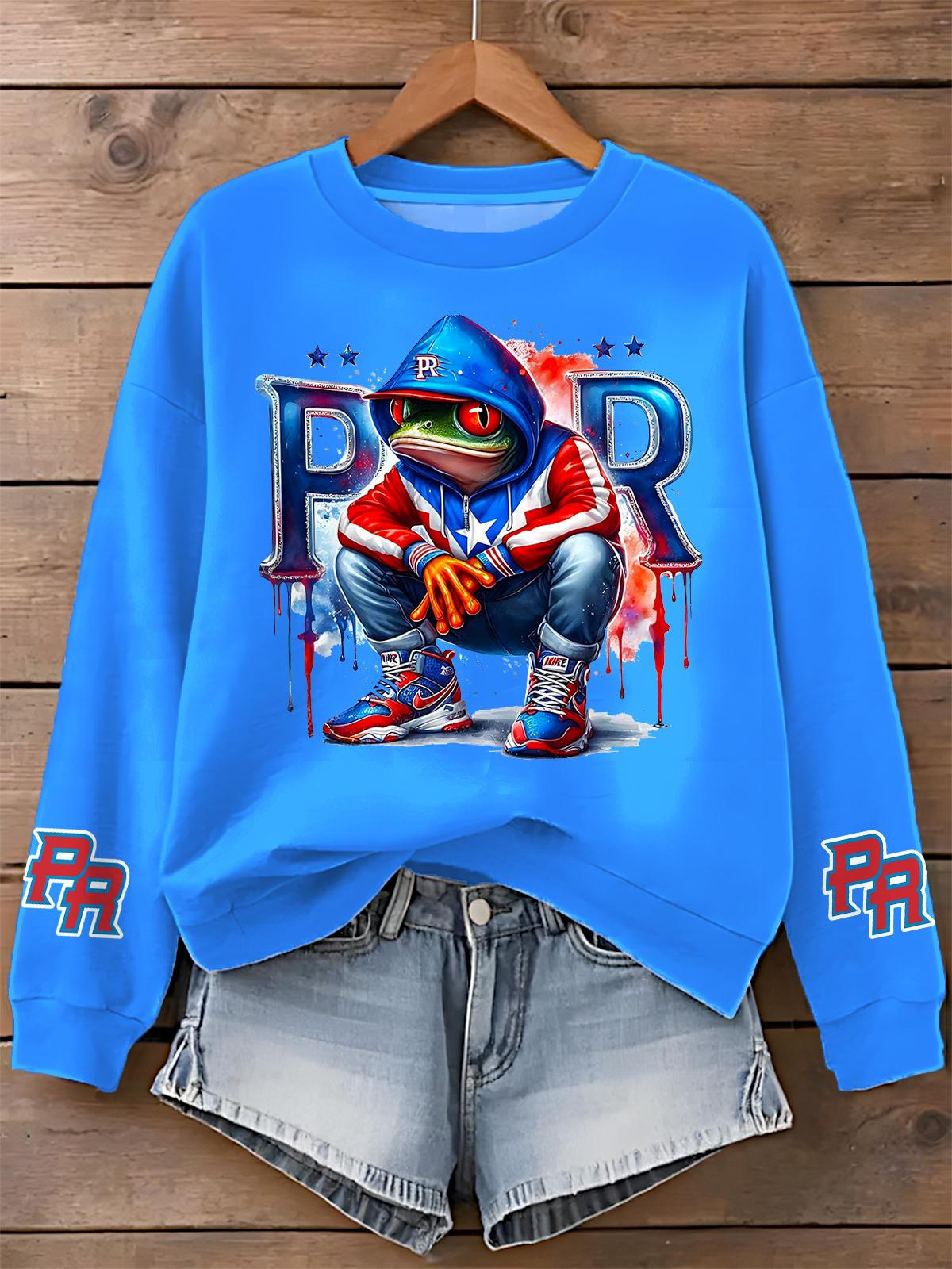 Puerto Rican Print Long Sleeve Casual Top