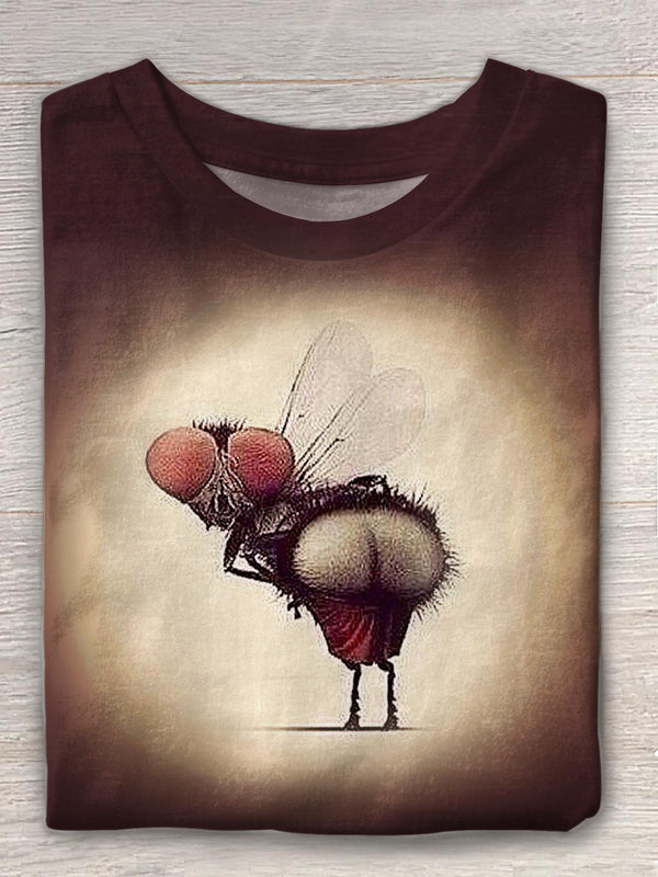 Women's Retro Cute Fly Print Crew Neck T-shirt