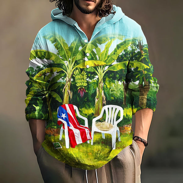Boys' Puerto Rican Print Long Sleeve Button Down Hoodie