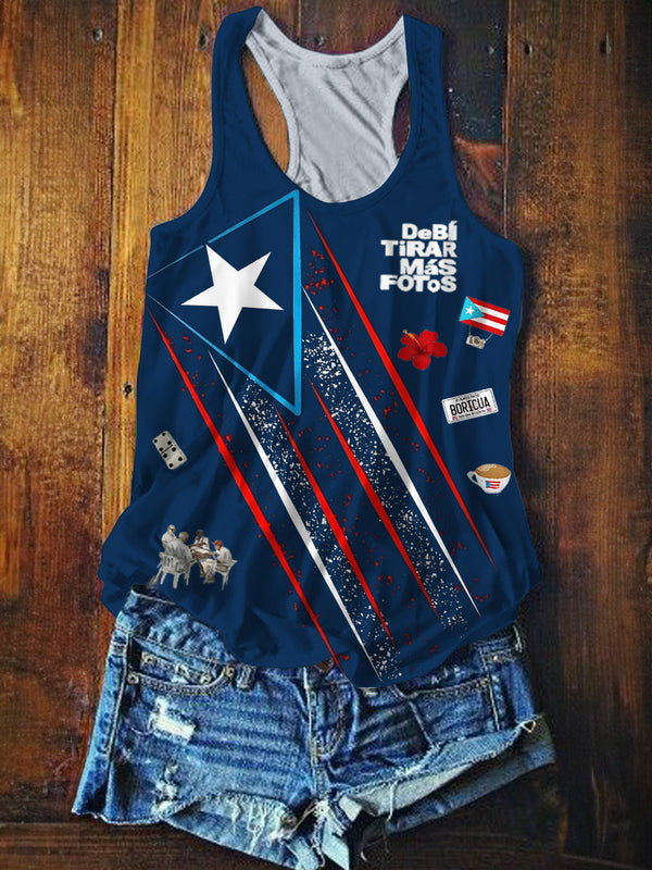 Puerto Rico Printed Casual Tank Top