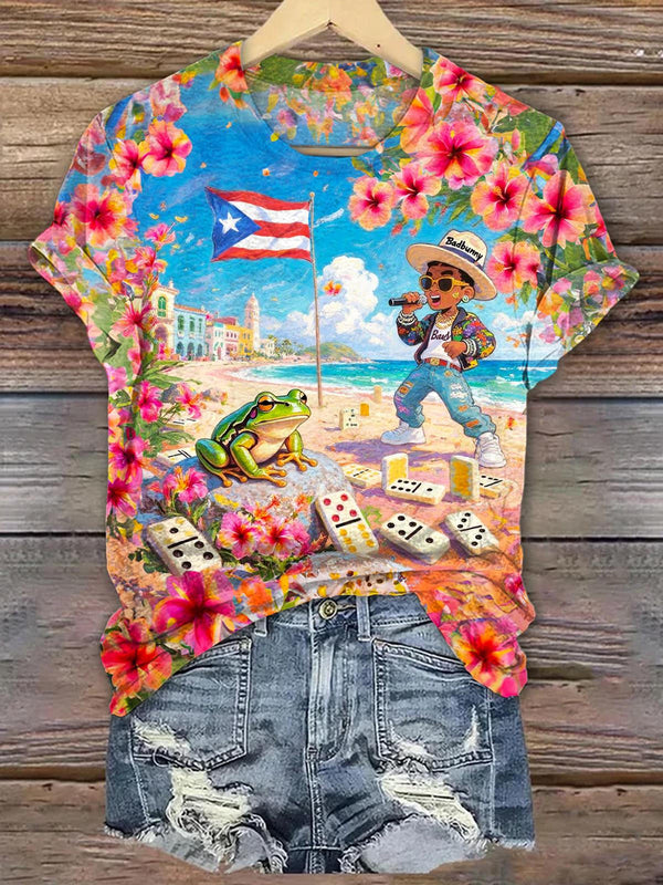 Puerto Rican Hibiscus Flower Crew Neck T-shirt