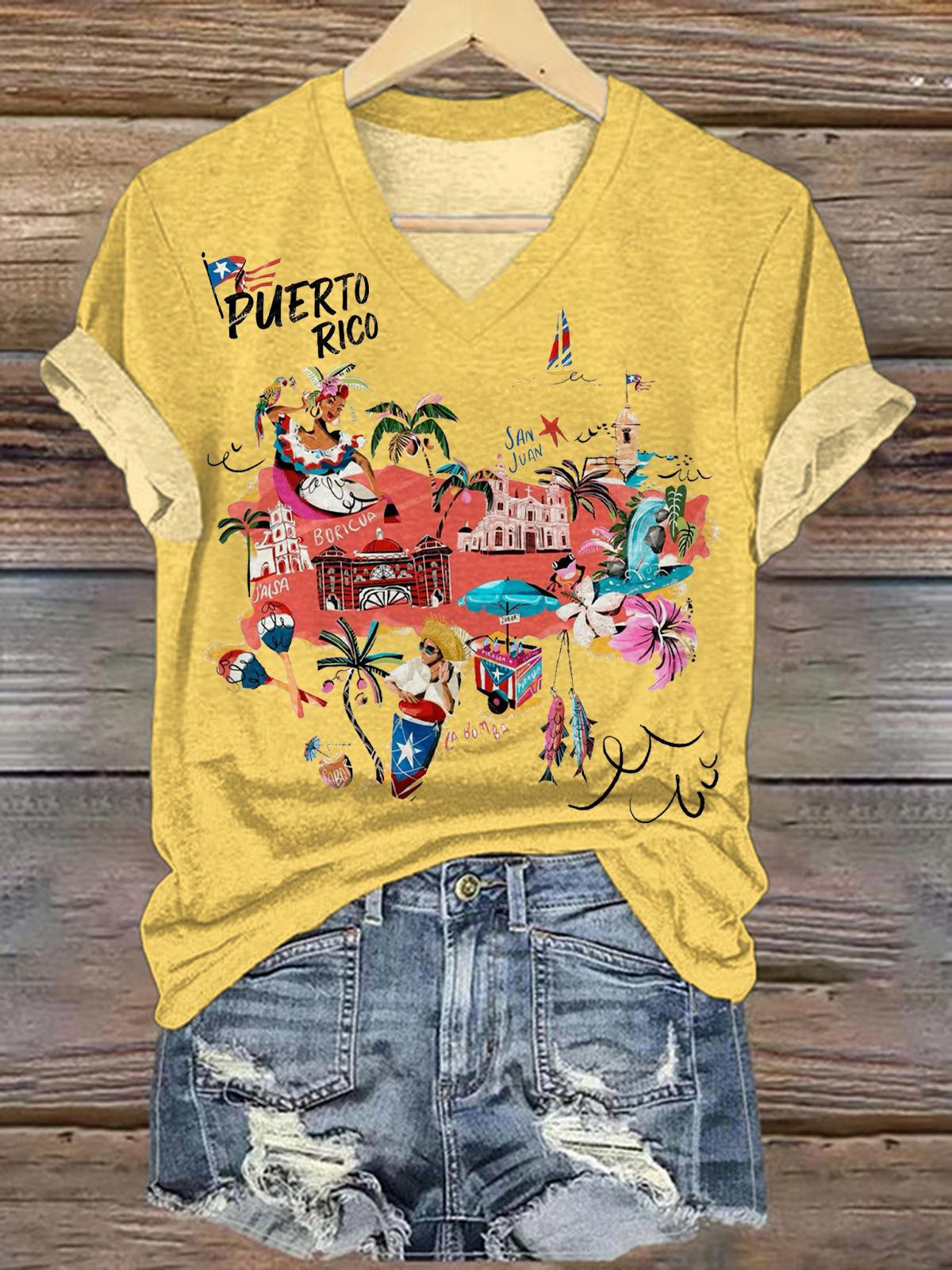 BadBunny Puerto Rican Print V-neck T-Shirt