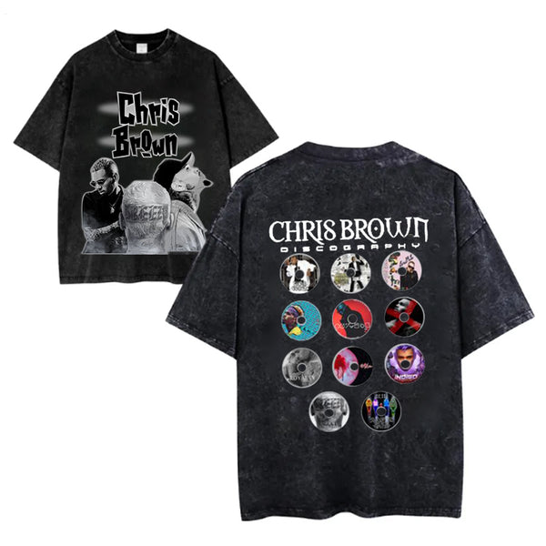 Camiseta de cuello redondo con estampado de álbum creativo de Chris Brown 