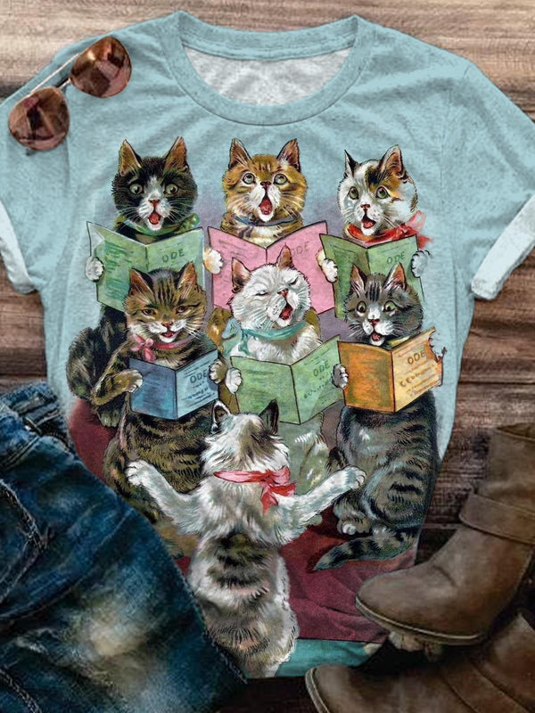 Vintage Cats Chorus Crew Neck T-shirt