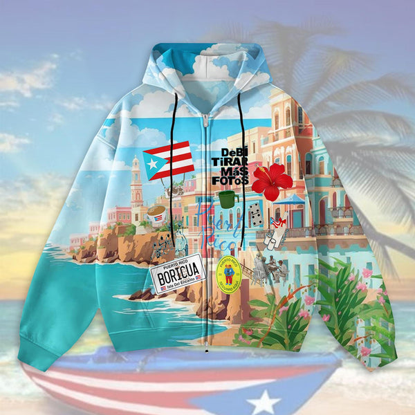 Puerto Rican Print Zippered Sweatshirt Jacket
