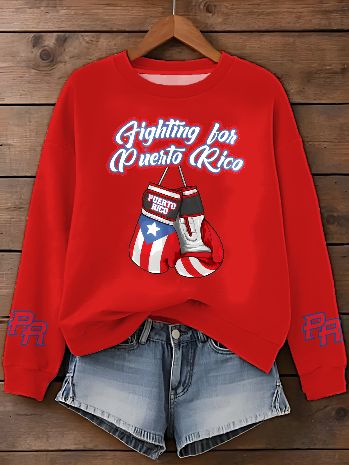 Fighting For Puerto Rico Printed Long Sleeve Casual Top