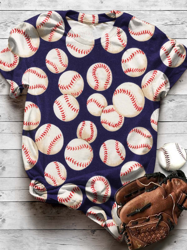 Camiseta informal con estampado divertido de béisbol para fanáticos de los juegos de equipo 