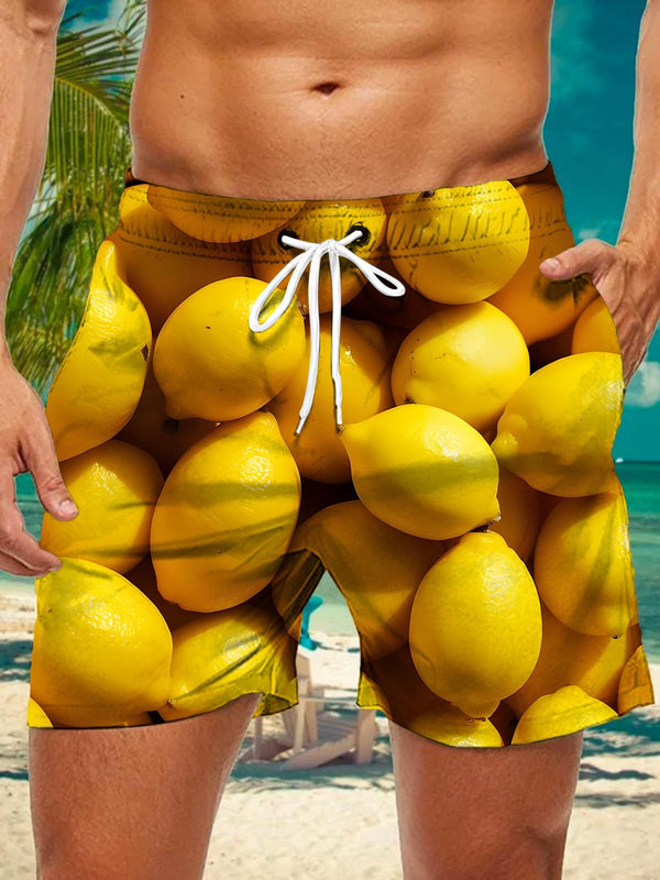 Shorts con bolsillo y estampado de limón para hombre 