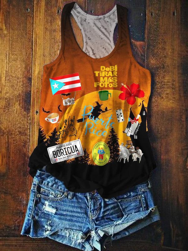 Halloween Puerto Rican Printed Casual Tank Top