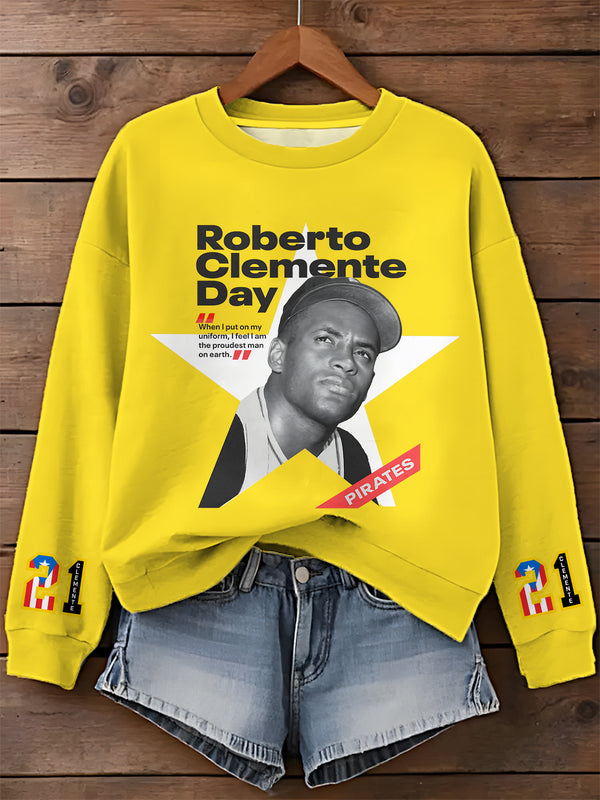 Roberto Clemente Printed Long Sleeve Casual Top