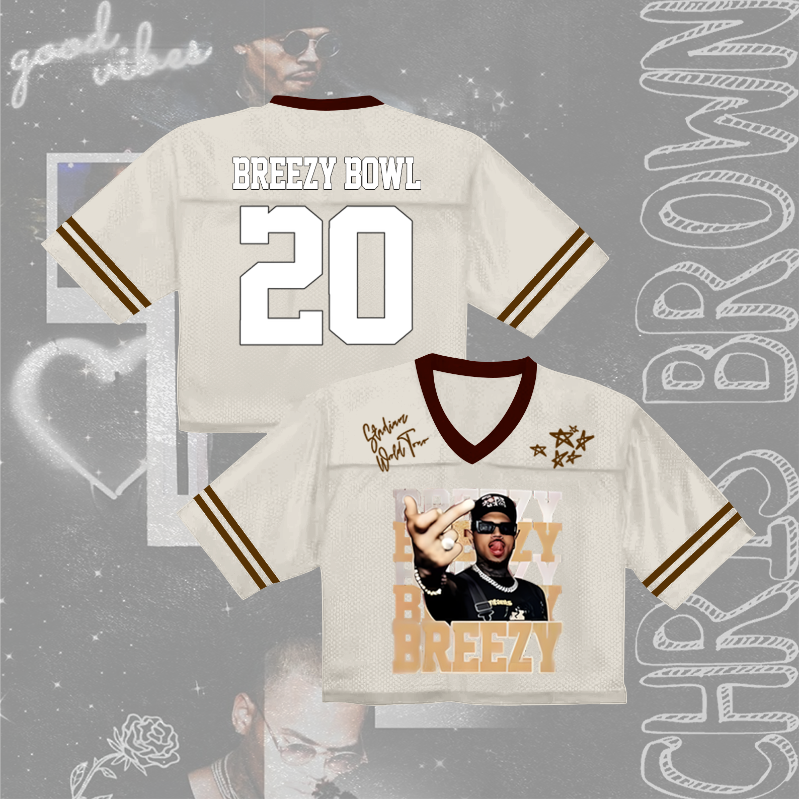 Chris Brown Breezy Bowl XX V-neck Cropped Jersey T-shirt