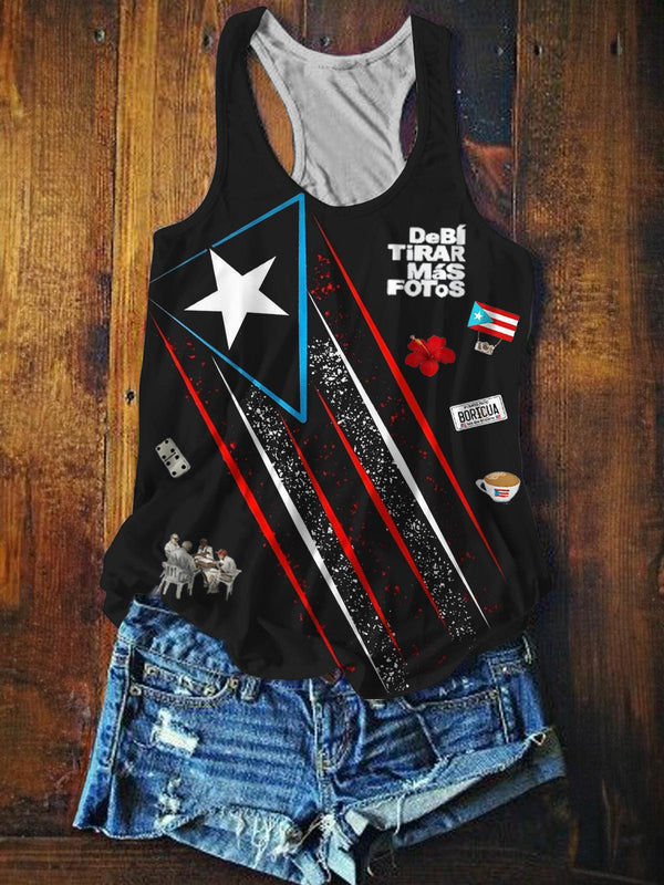 Puerto Rico Printed Casual Tank Top