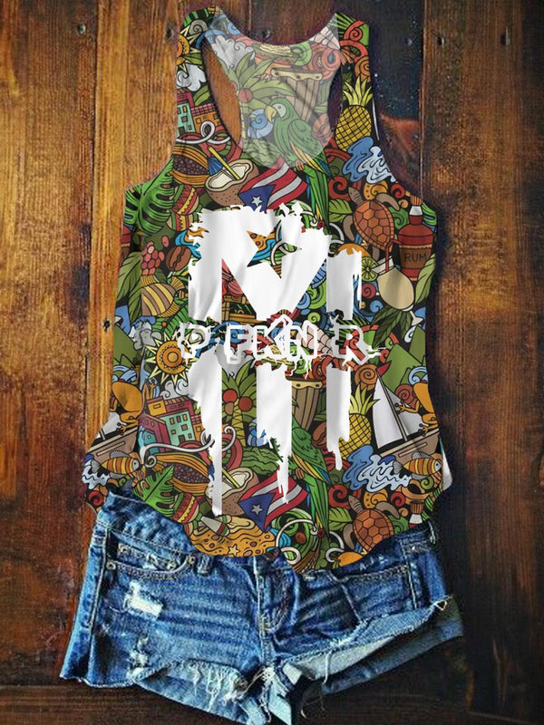 Puerto Rico Pnkfr Printed Casual Tank Top