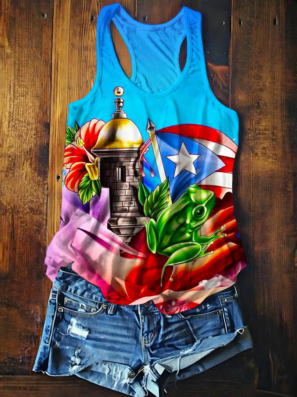 Puerto Rico Print Casual Tank Top