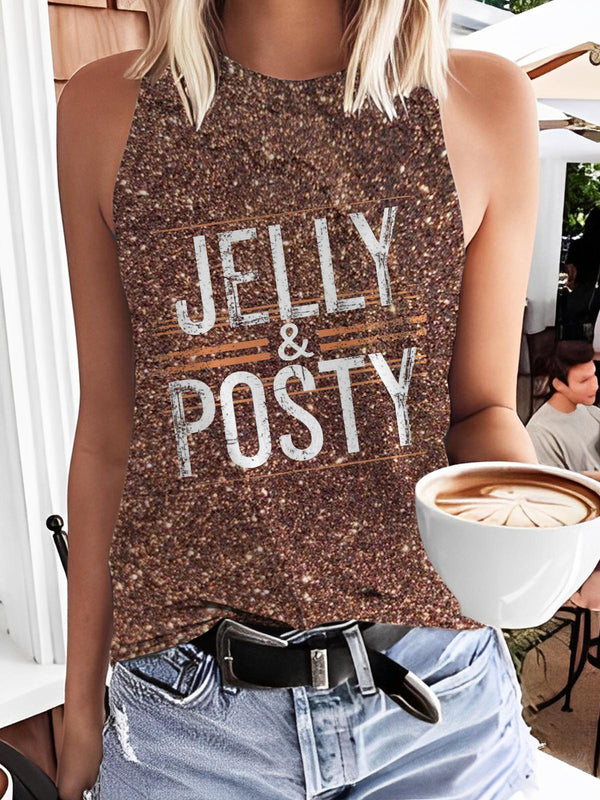 Western Jelly Roll Posty Print Casual Sleeveless Top