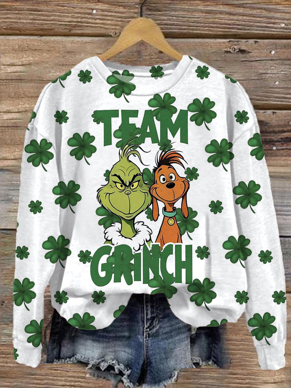 Team Green Monster Shamrock Printed Long Sleeve Casual Top