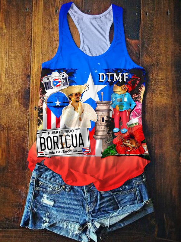 Puerto Rico Printed Casual Tank Top