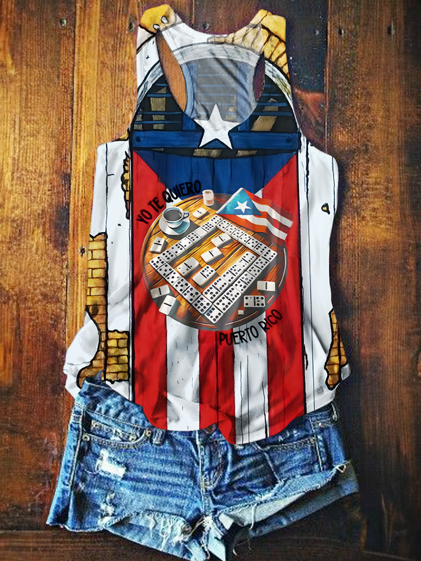 Pfknr Puerto Rico Singer Printed Casual Tank Top