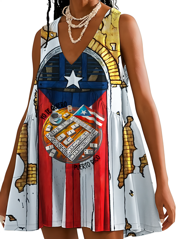 Puerto Rico Street V-neck Sleeveless Dress