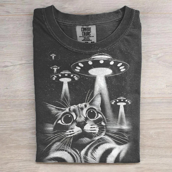 Fun Alien Cat Washed Cotton Short Sleeves