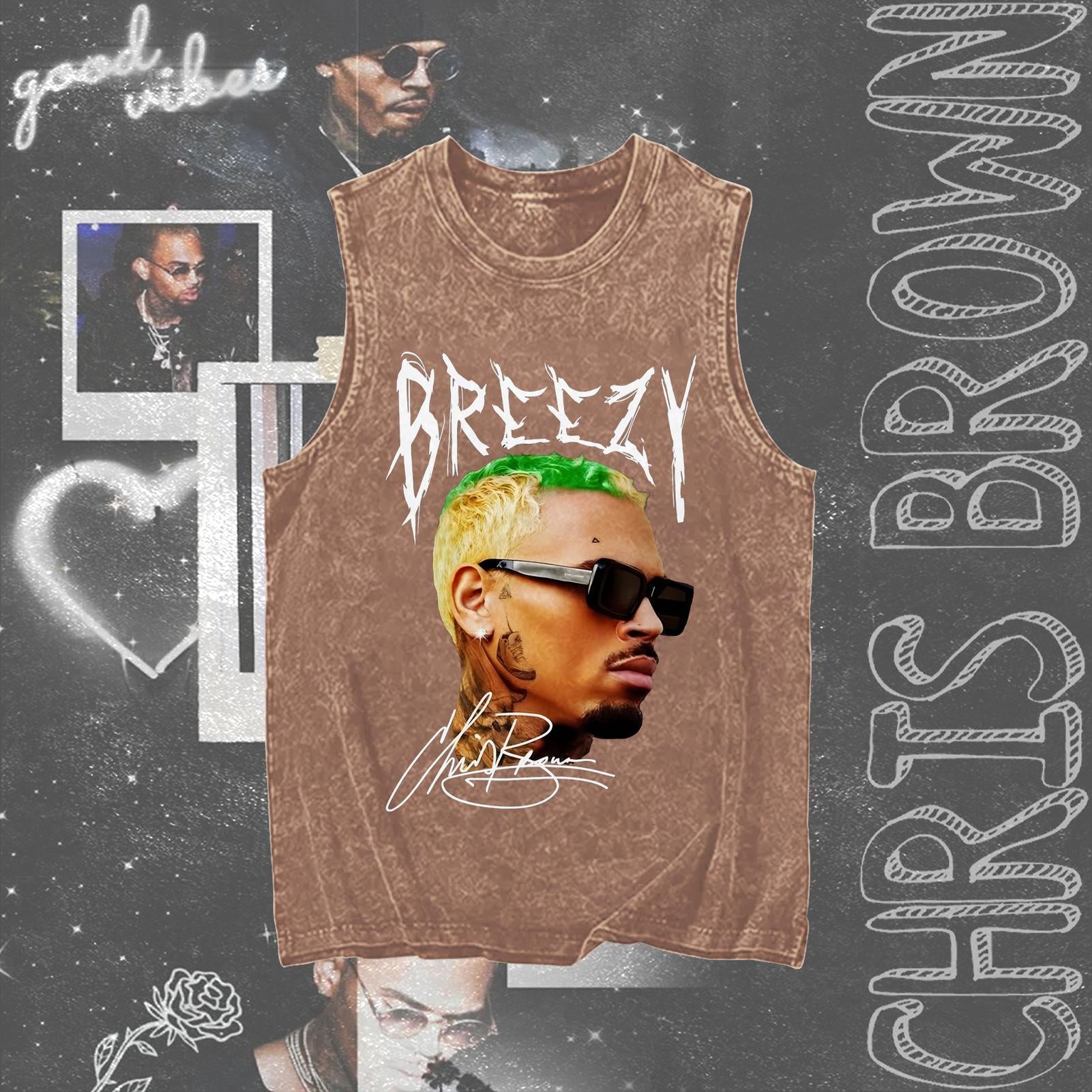 Chris Brown Washed Cotton Round Neck Sleeveless Vest