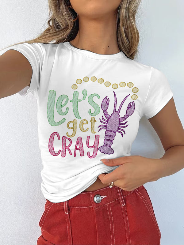 Colorful Creative Crayfish Print Casual Short Sleeve T-Shirt