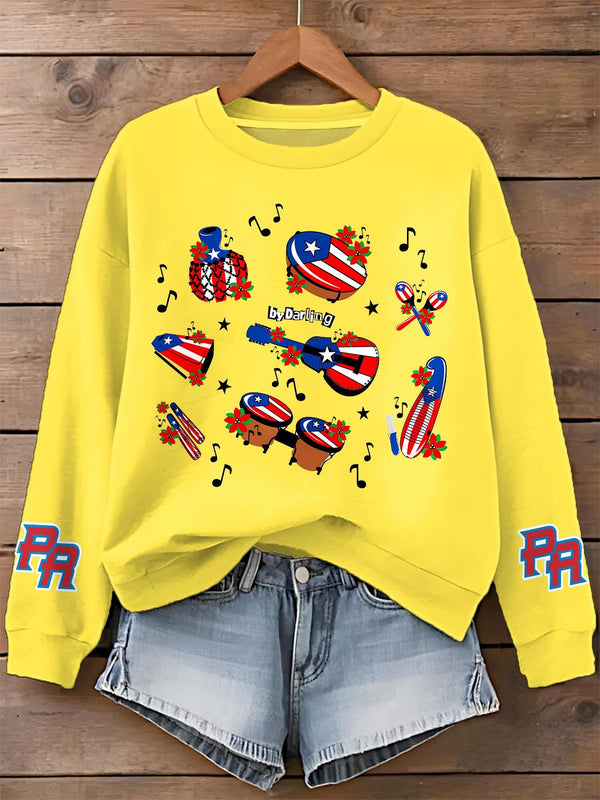 Puerto Rican Print Long Sleeve Casual Top