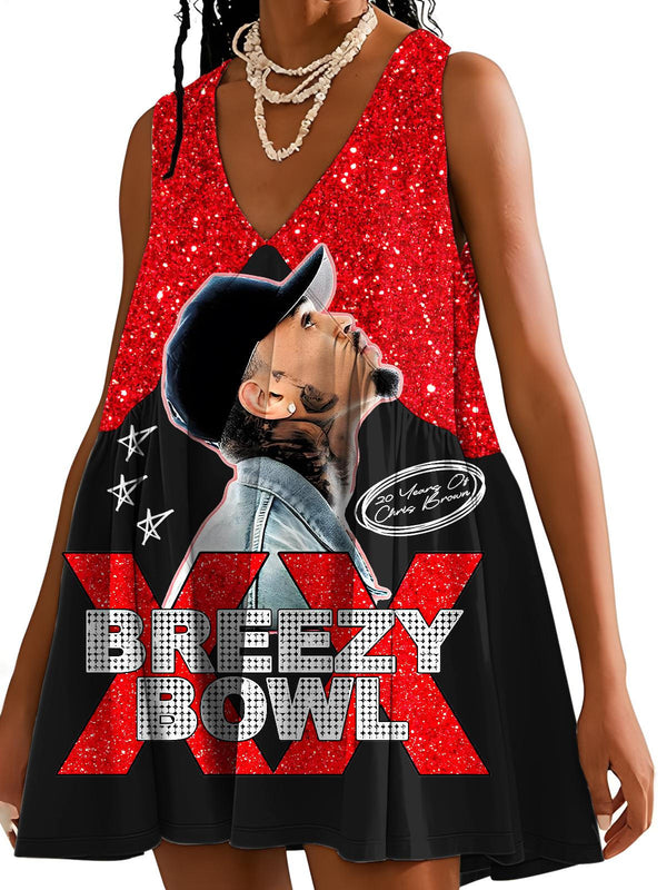 Chris Brown Tour Breezy Bowl XX V-neck Sleeveless Dress