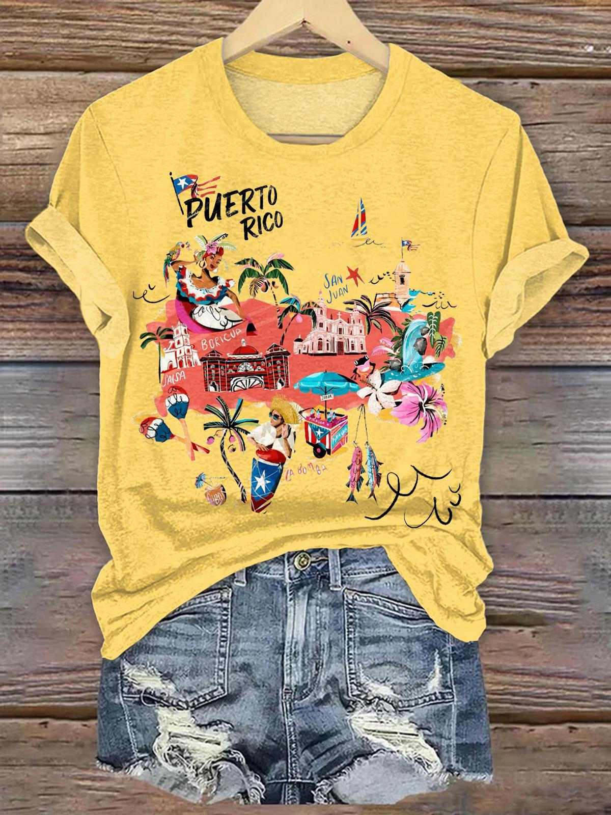 BadBunny Puerto Rico Print Crew Neck T-shirt