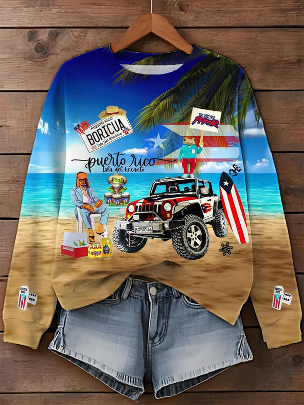 BadBunny Puerto Rico Printed Long Sleeve Casual Top