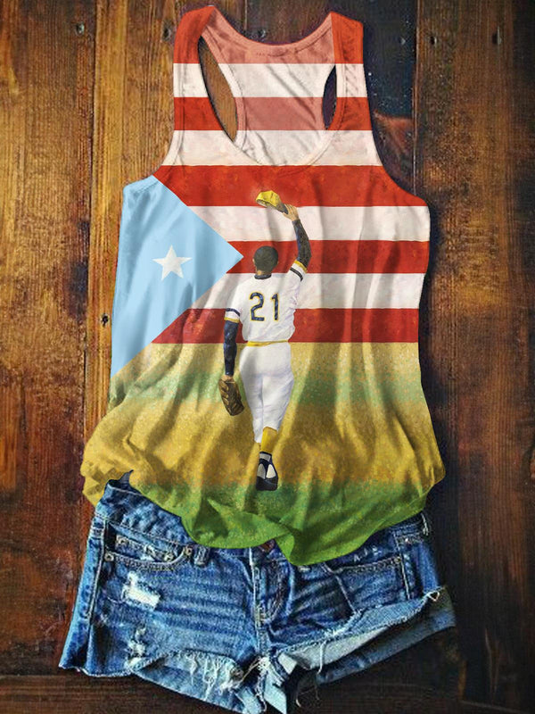 Puerto Rican Baseball Print Casual Tank Top
