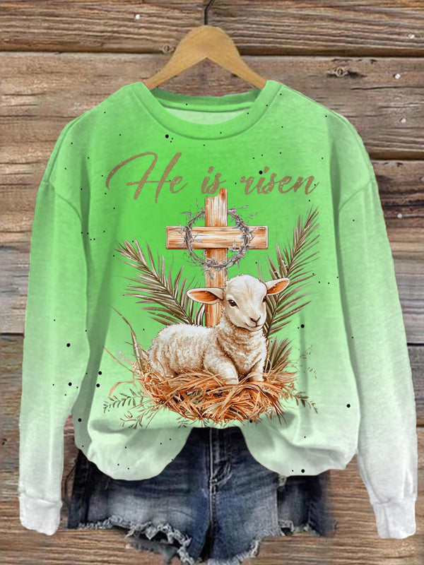 True Easter He is Risen Lamb Printed Long Sleeve Casual Top