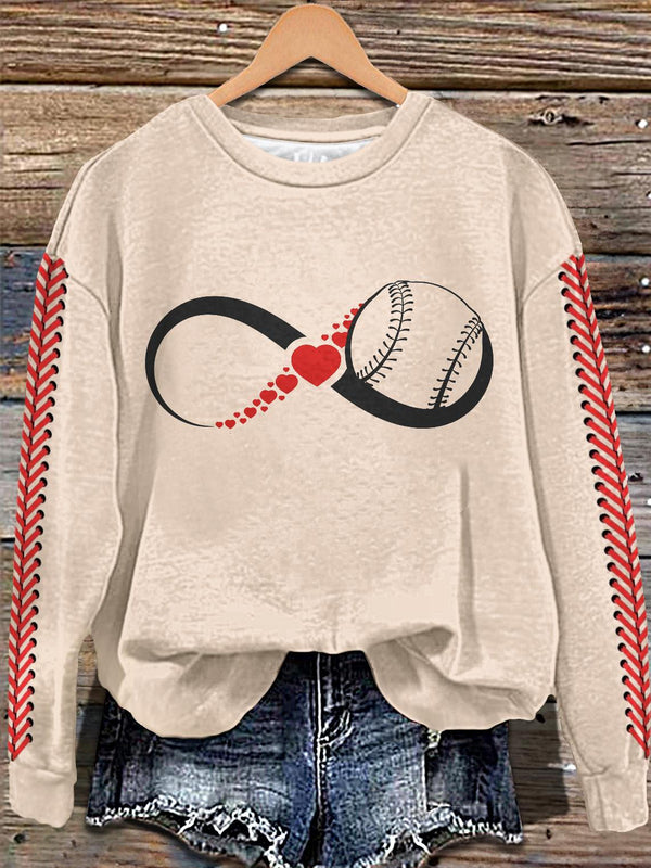 Retro Baseball Valentine's Day Heart Printed Long Sleeve Casual Top