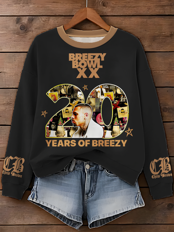 Chris Brown Breezy Bowl Printed Long Sleeve Casual Top