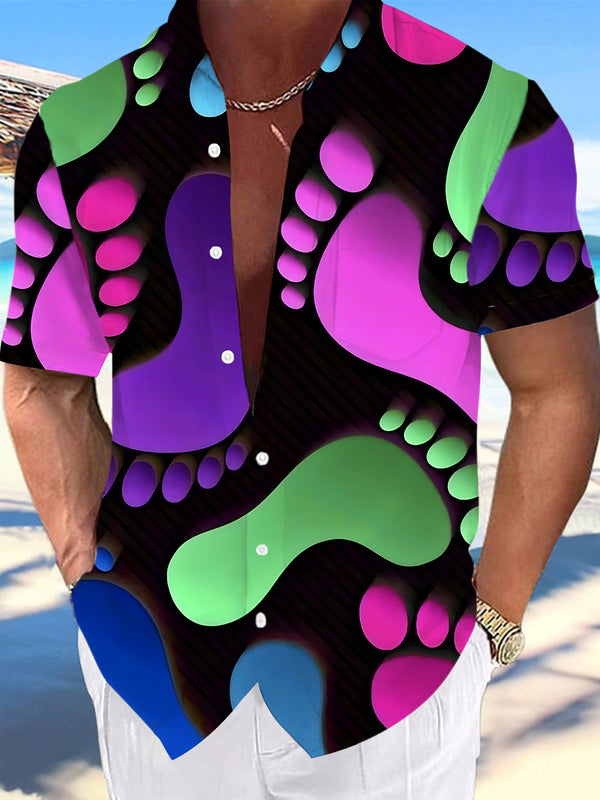 Camisas de manga corta con bolsillo y estampado de huellas para hombre