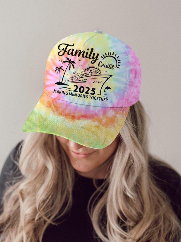 Gorra de béisbol con estampado tie-dye y estampado de crucero familiar