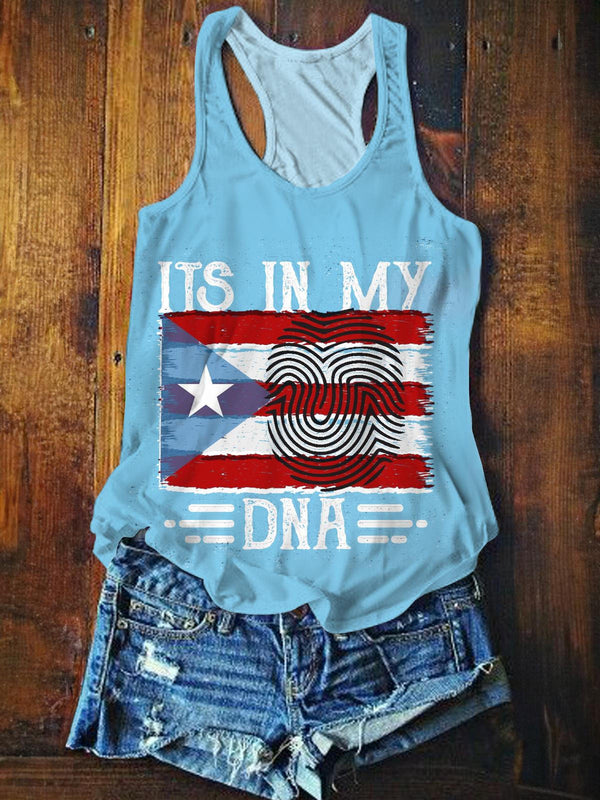 Camiseta sin mangas informal con estampado "Está en mi ADN" Orgullo de Puerto Rico
