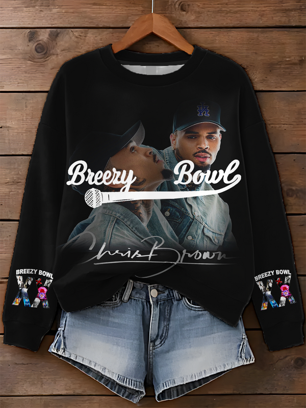 Chris Brown Breezy Bowl XX Printed Long Sleeve Casual Top