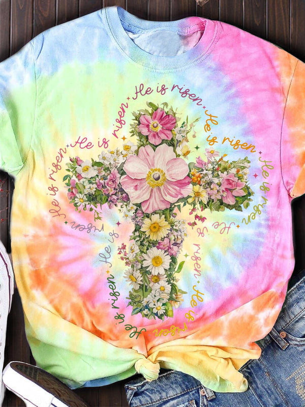 He is Risen Easter Floral Crew Neck T-shirt