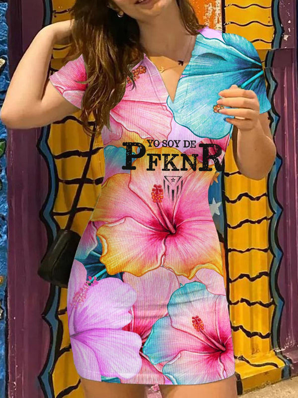 Women's Badnunny Puerto Rican Print Ribbed Bodycon Mini Dress