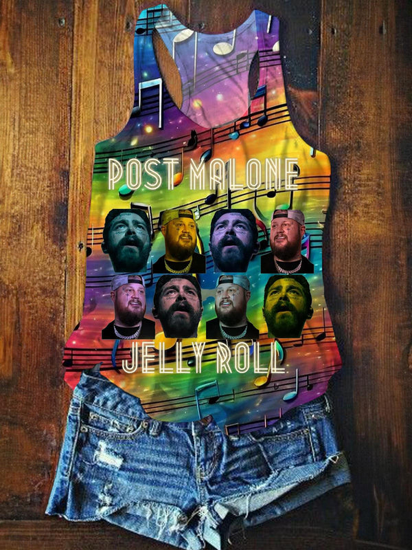 Post Malone Jelly Roll Printed Casual Tank Top