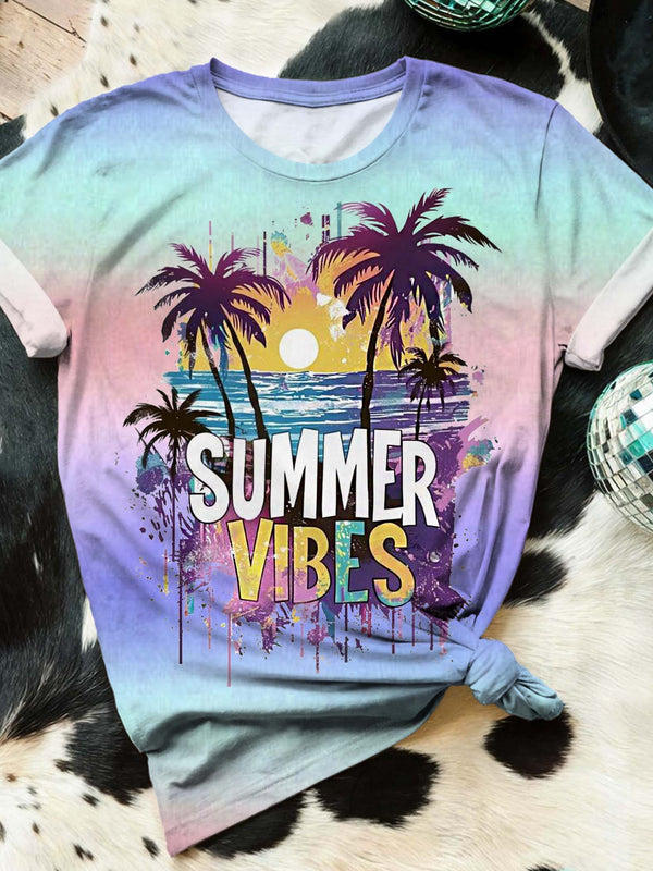 Summer Vibes Beach Leisure Vacation Gradient Print T-shirt