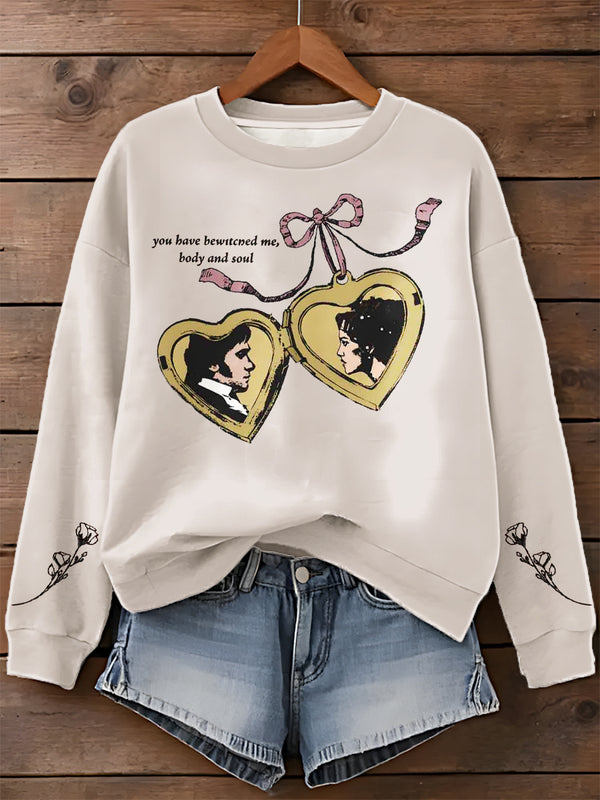 Pride And Prejudice Heart Sticker Printed Long Sleeve Casual Top