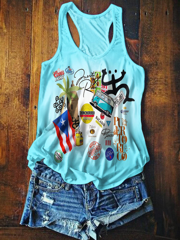 Puerto Rican Print Casual Tank Top