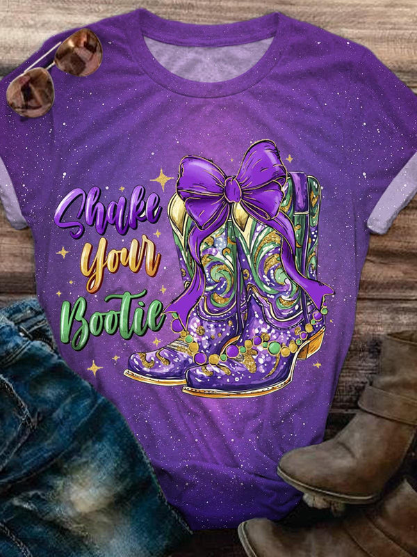 Mardi Gras Cowboy Print Crew Neck T-shirt