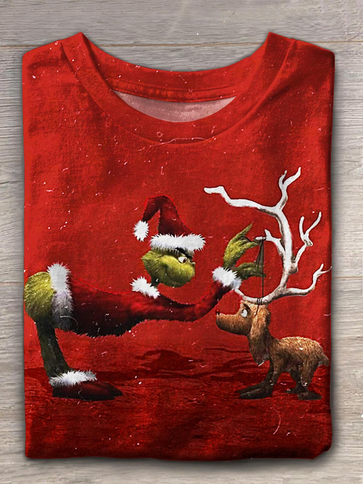 Christmas Reindeer Print Crew Neck T-shirt