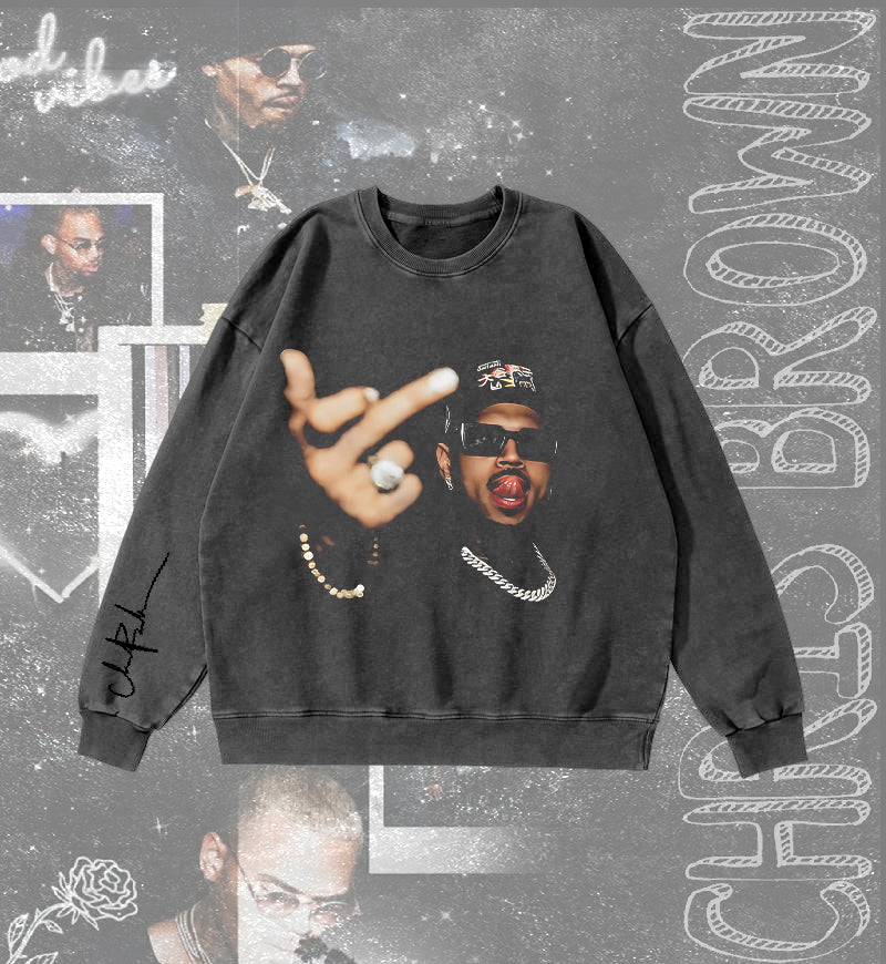 Chris Brown Round Neck Washed Sweatshirt